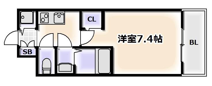エグゼ難波南V(1K/7階)の間取り写真