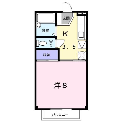 レーベンハイツB(1K/2階)の間取り写真
