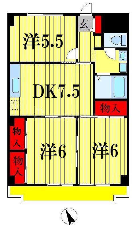 プルミエール西船(3DK/6階)の間取り写真