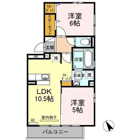 ウィルコート潮音町B棟(2LDK/1階)の間取り写真