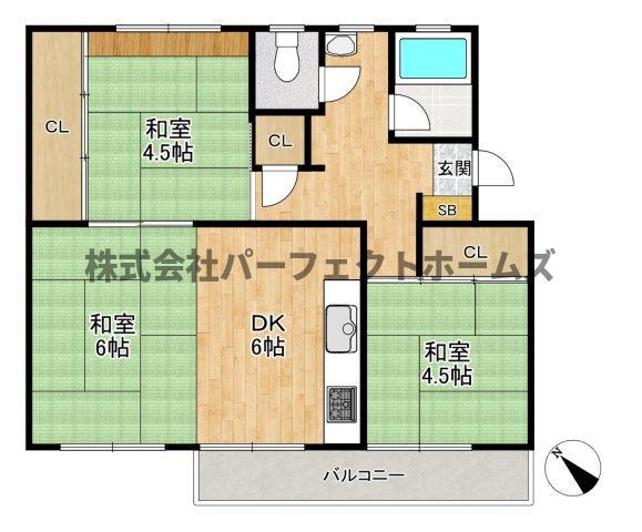 茄子作5号棟(3DK/2階)の間取り写真