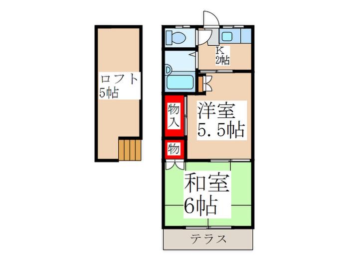 ハイツ中村園B(2K/1階)の間取り写真