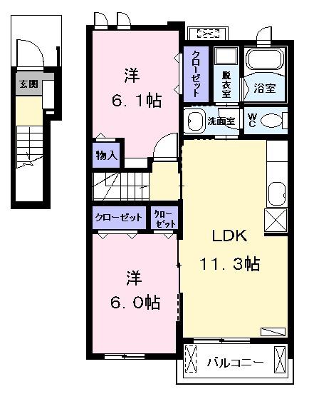 ミレフィオーリ(2LDK/2階)の間取り写真