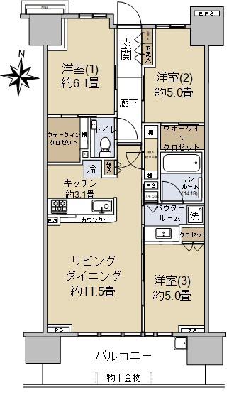 シティハウス与野ステーションコート(3LDK/3階)の間取り写真
