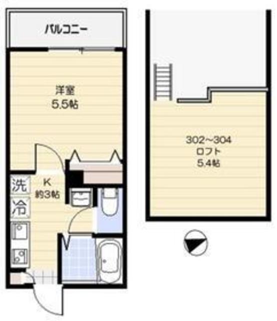 ファーストサウザン(1K/3階)の間取り写真