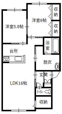 エレンシア大町 A(2LDK/2階)の間取り写真