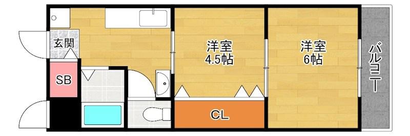 ベレール枚方(2K/4階)の間取り写真
