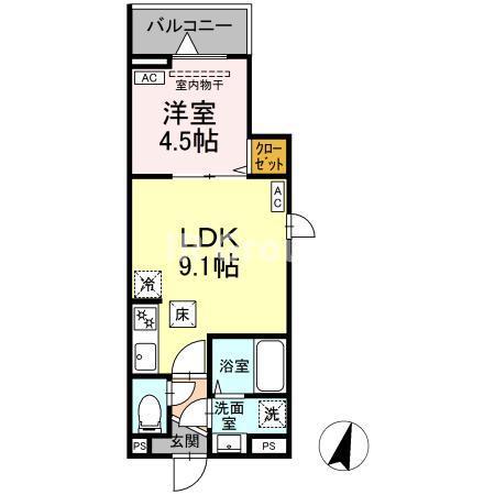 セレスティア西亀有(1LDK/1階)の間取り写真