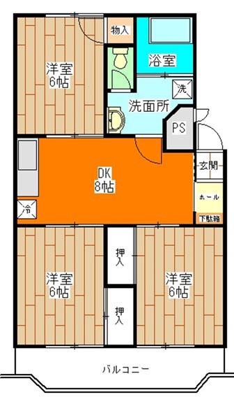 第二コーポ丸菊(3DK/3階)の間取り写真