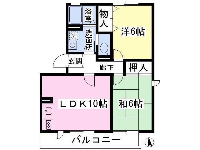 シャルマン明石A棟(2LDK/3階)の間取り写真