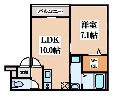 フジパレス忍ケ丘III番館(1LDK/1階)の間取り写真