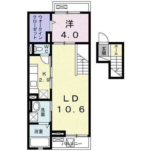 クレメントウエストクルメ(1LDK/4階)の間取り写真