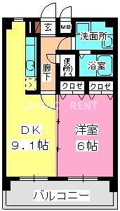 ハイドパーク別府(1LDK/4階)の間取り写真