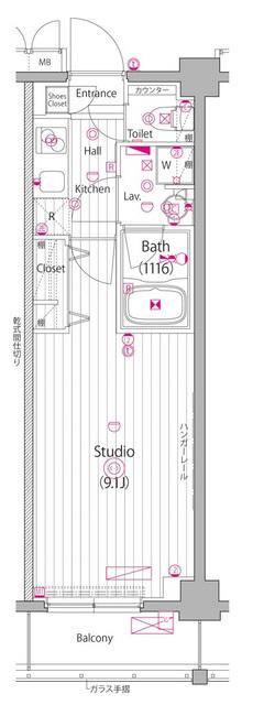 ガーラ・ヒルズ新宿(1K/1階)の間取り写真