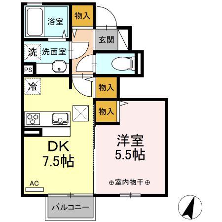 コンフォールななせ(1DK/1階)の間取り写真