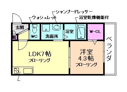 メルクマール石橋(1DK/3階)の間取り写真