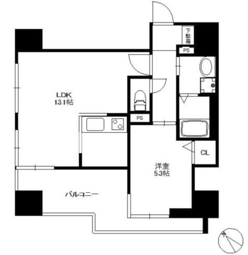 アクタス渡辺通パークシティ(1LDK/5階)の間取り写真