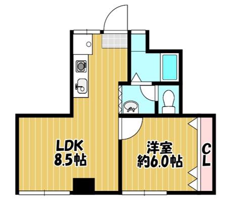 奥谷ビル(1LDK/3階)の間取り写真