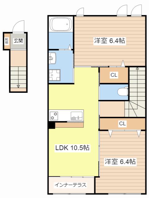 リバーサイドII(2LDK/2階)の間取り写真