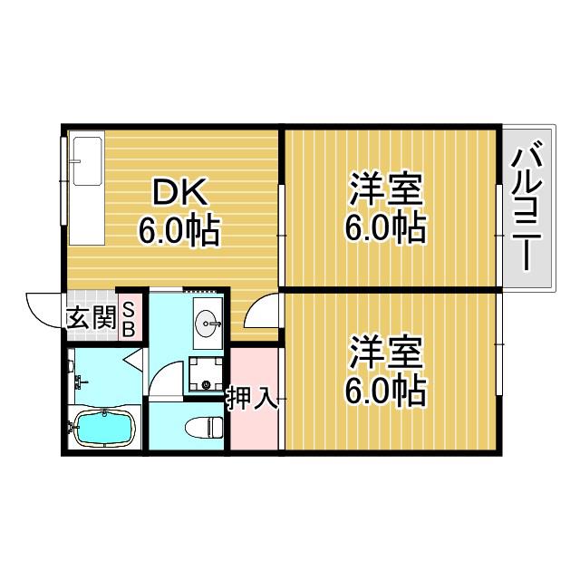 ビビエンダ甲東(2DK/1階)の間取り写真