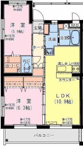 サンテラス・TUTOMI(2LDK/1階)の間取り写真