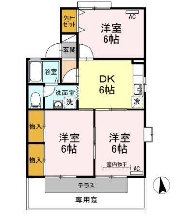ドミール屋島B棟(3DK/1階)の間取り写真