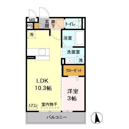 メリーパレス(1LDK/3階)の間取り写真