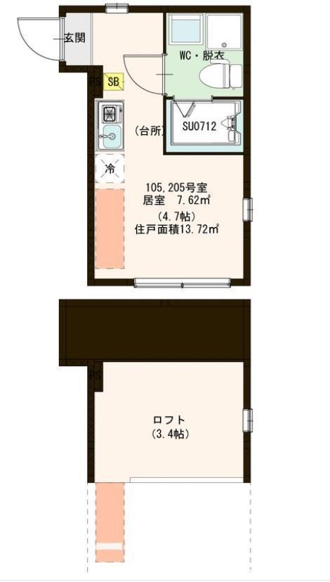 ハーモニーテラス三園II(ワンルーム/2階)の間取り写真