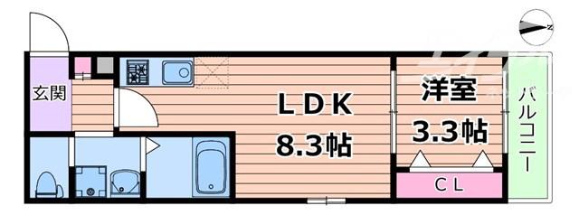ALEGRIA岸辺(1LDK/2階)の間取り写真