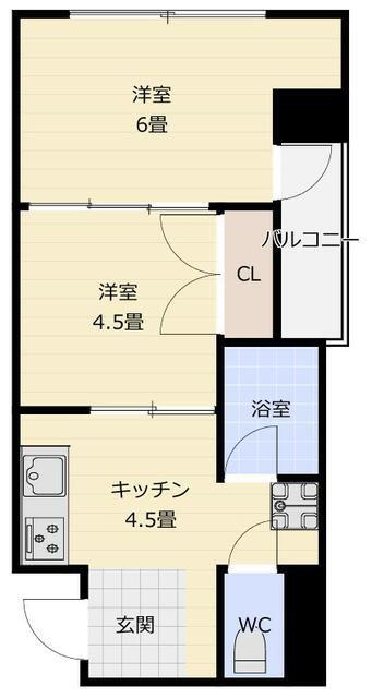 スカイハイツ大竜(2K/3階)の間取り写真