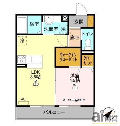 F.エテルネル(1LDK/1階)の間取り写真