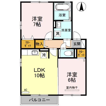 フルール大和B(2LDK/2階)の間取り写真