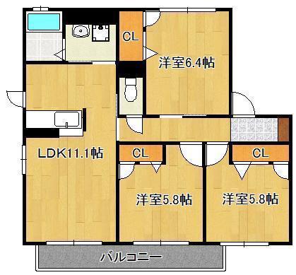 ファインメゾン上の原III (3LDK/1階)の間取り写真