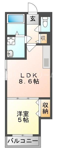 クリエオーレ上野口II(1LDK/1階)の間取り写真