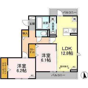 ラ・ペルシュ(2LDK/2階)の間取り写真