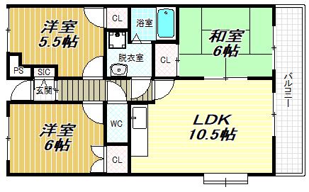 ウィングヒルズ羽曳野(3LDK/1階)の間取り写真