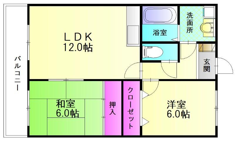 朱雀大路(2LDK/3階)の間取り写真
