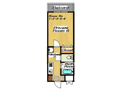 ベレッツァ灰塚(1K/2階)の間取り写真