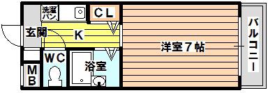 第15東昌ハイツ(1K/7階)の間取り写真