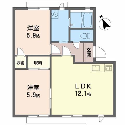 シュリーフェン・399 A棟(2LDK/1階)の間取り写真