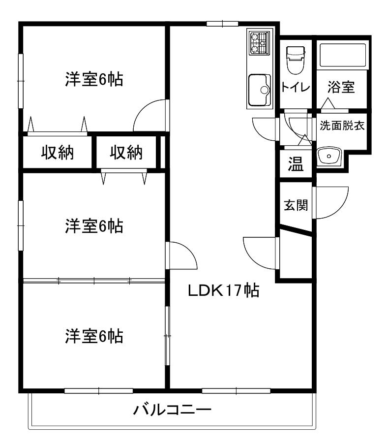 名寄市西10条南10丁目3LDKマンション2階(3LDK/2階)の間取り写真