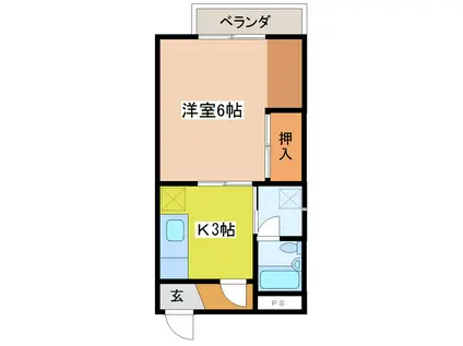 ルーチェ若杉(1DK/2階)の間取り写真