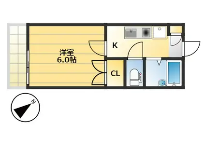 ヴィラージュ国立(1K/2階)の間取り写真
