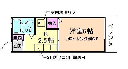 フローラ箕面(1K/2階)の間取り写真