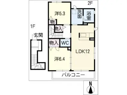 ウインド・フィル(2LDK/2階)の間取り写真