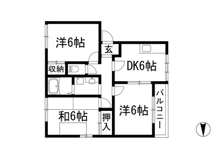 アドザックス北野B棟(3DK/1階)の間取り写真