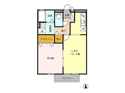 ルミエール花立 B棟(1LDK/2階)の間取り写真