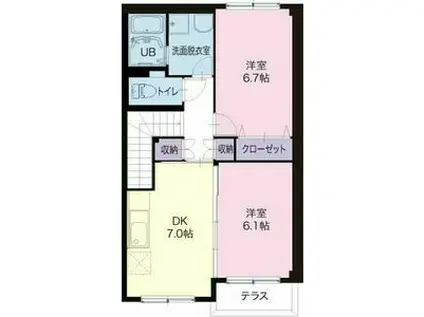 ユシェロA(2DK/2階)の間取り写真