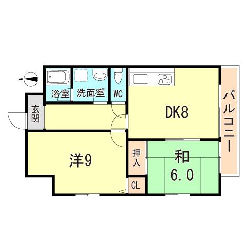 カーサ御影山手(2DK/3階)の間取り写真