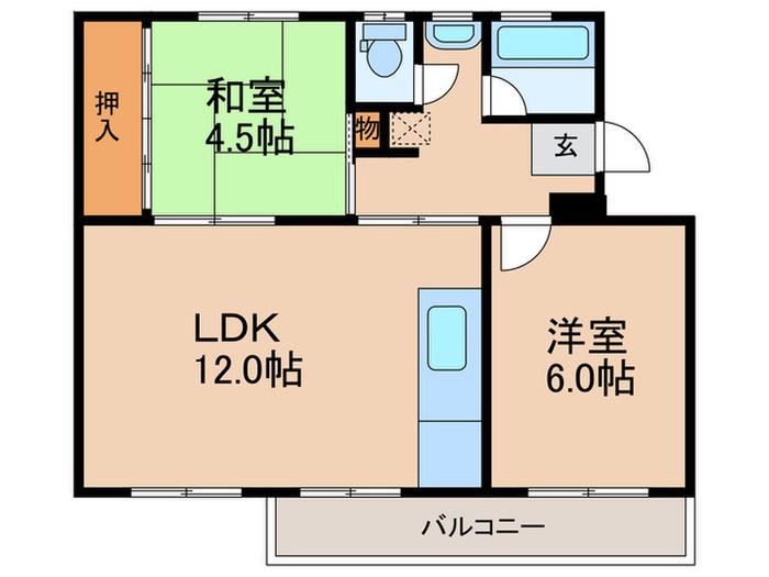 茄子作4号棟(2LDK/2階)の間取り写真